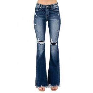 NEW PETRA patchwork mid rise flare jeans in blue